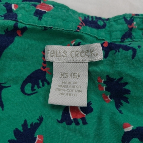 FALLS CREEK BOYS GREEN CHRISTMAS SANTA DINOSAUR LONG SLEEVE BUTTON DOWN SIZE XS - Picture 2 of 6